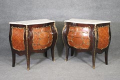 Antique Pair of Louis XV French Style Spanish Marble Top Night Stands Commodes