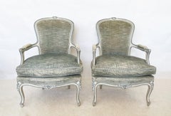 Ancienne paire de fauteuils bergères/accoudoirs peints Louis XV