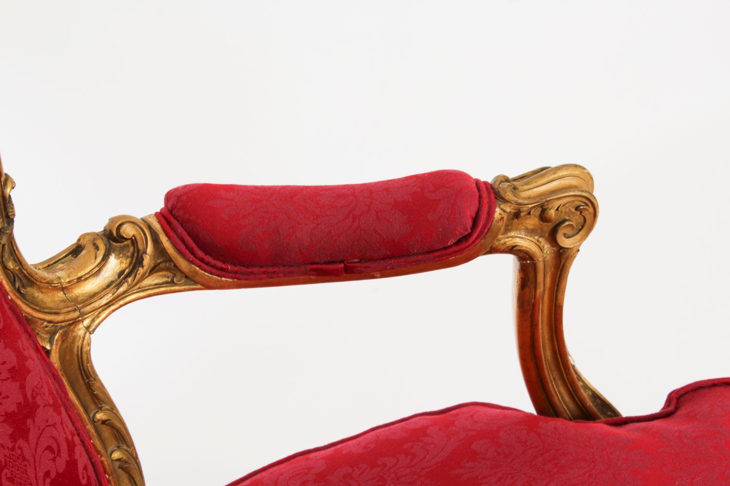 Antique Pair of Louis XV Revival Giltwood Armchairs 19 Century For Sale 4