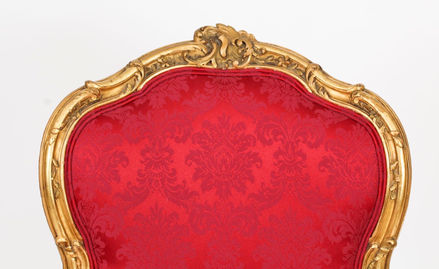 Paire d'anciens fauteuils Louis XV Revive en bois doré 19 siècle en vente 4