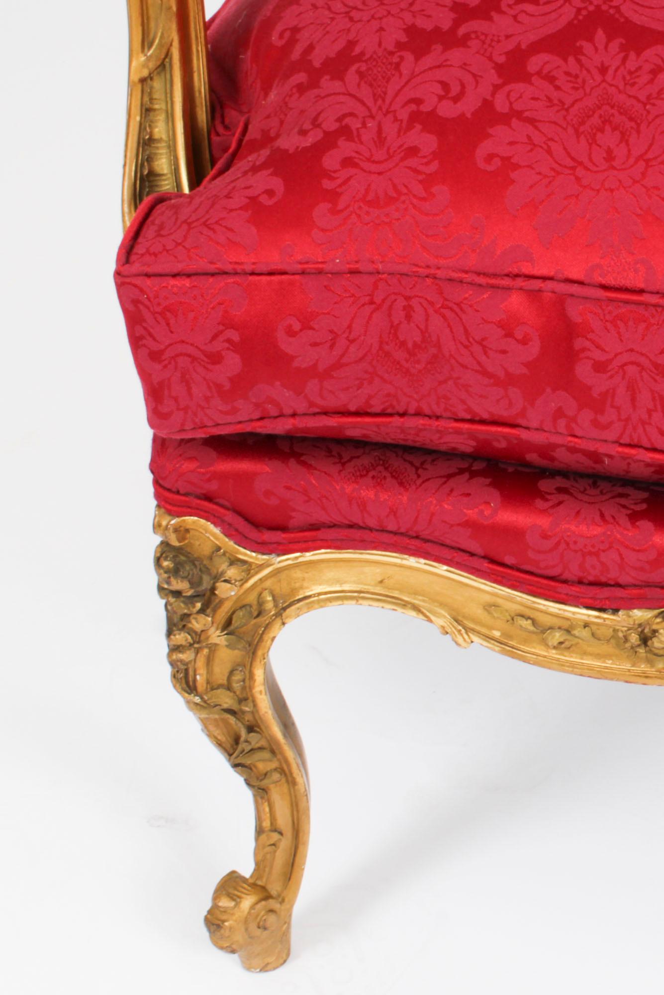 Paire d'anciens fauteuils Louis XV Revive en bois doré 19 siècle en vente 5