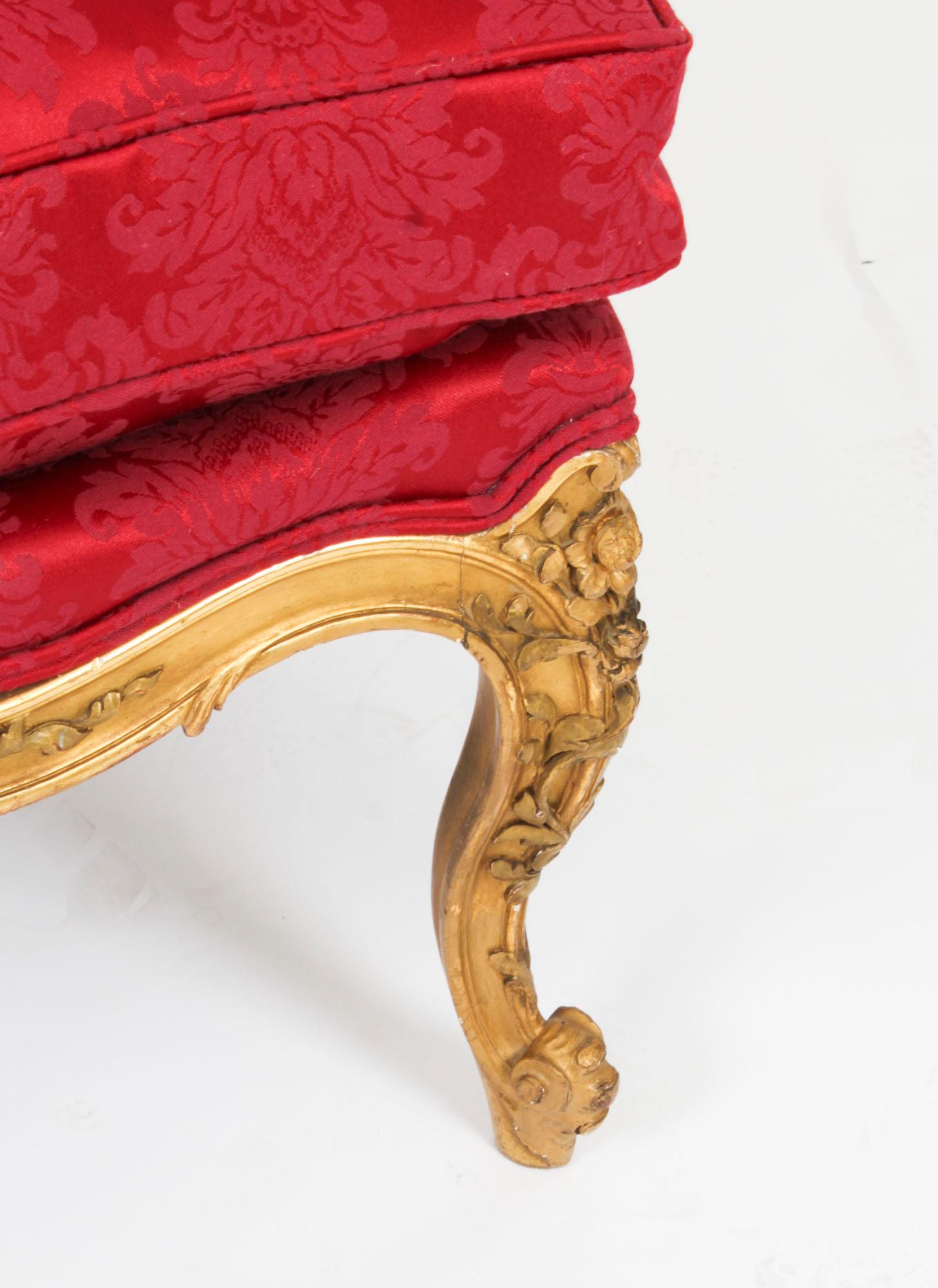 Paire d'anciens fauteuils Louis XV Revive en bois doré 19 siècle en vente 6