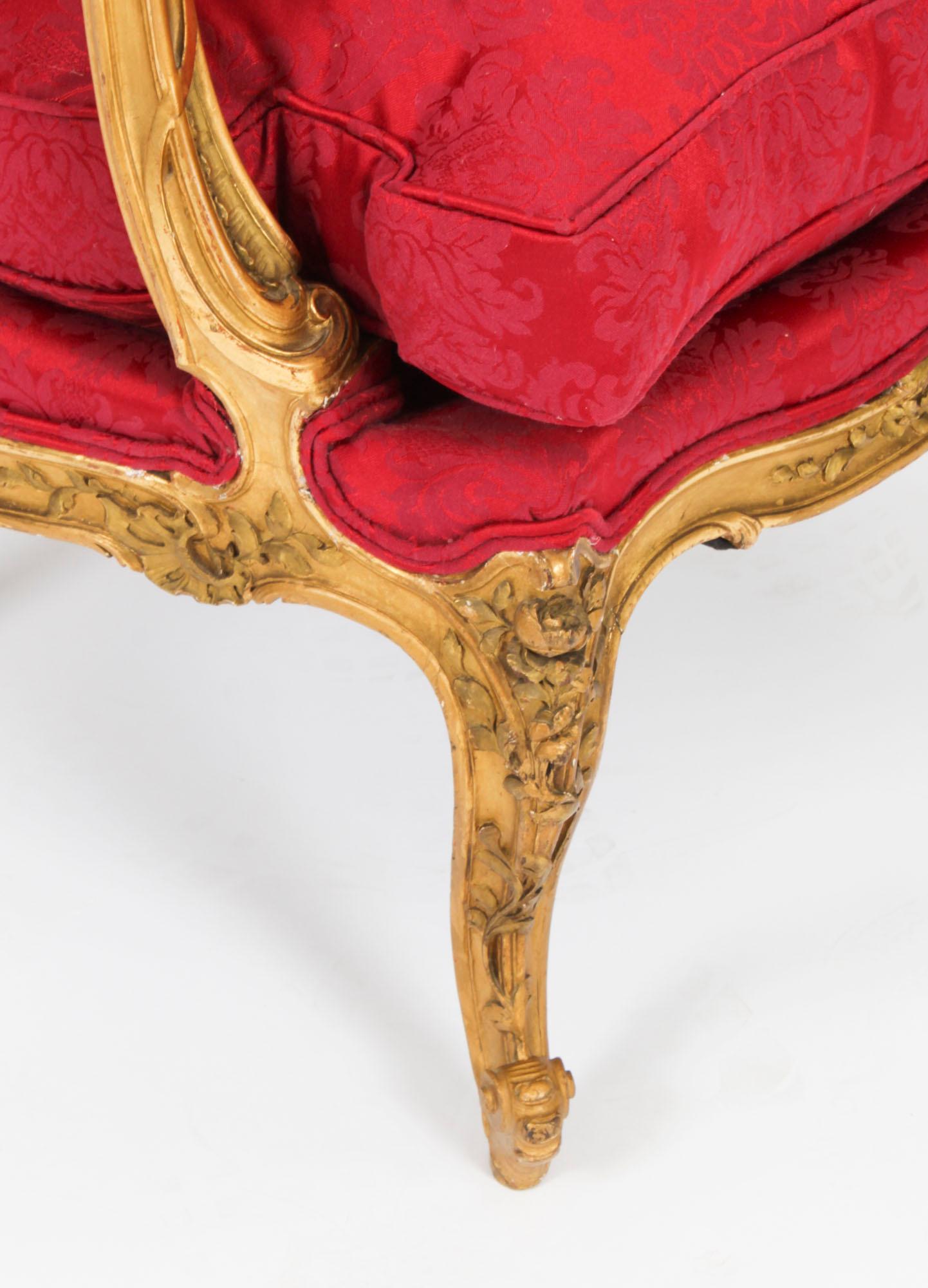 Paire d'anciens fauteuils Louis XV Revive en bois doré 19 siècle en vente 7