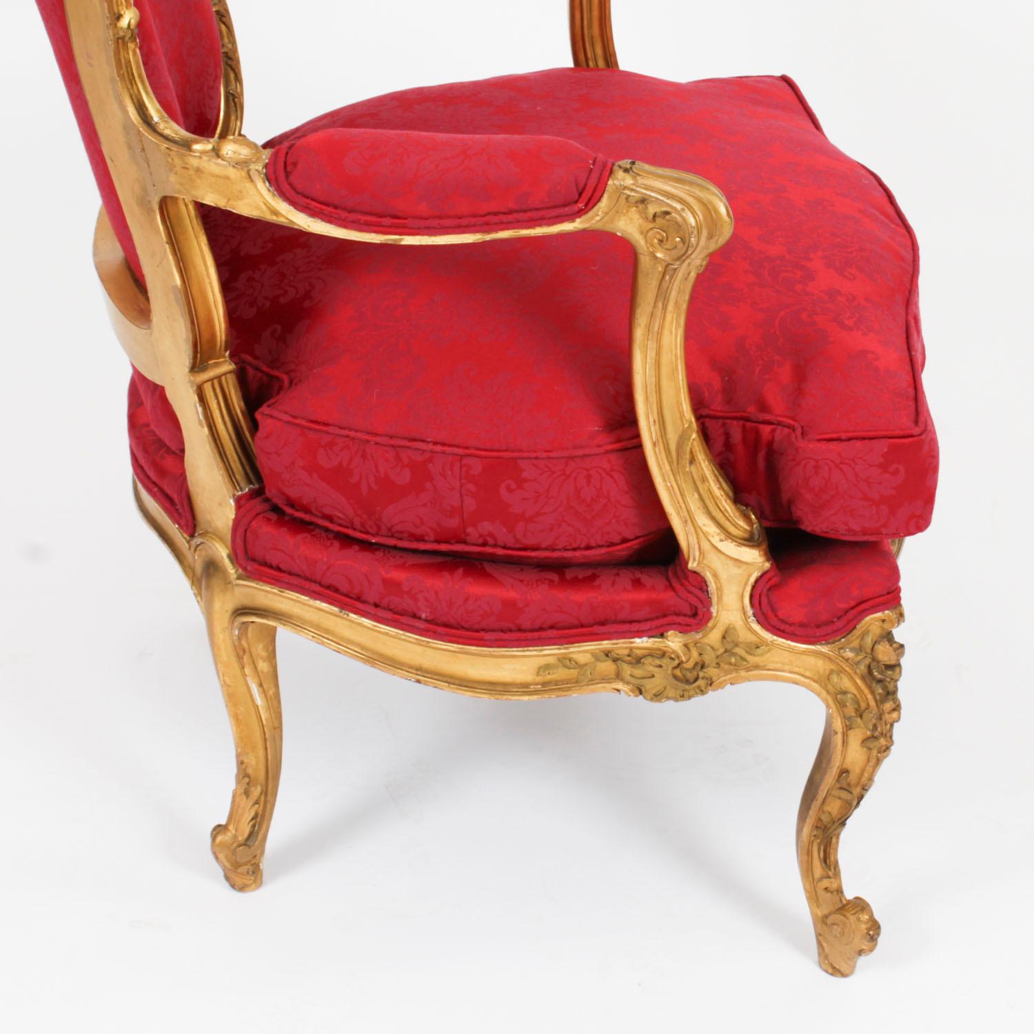Paire d'anciens fauteuils Louis XV Revive en bois doré 19 siècle en vente 8