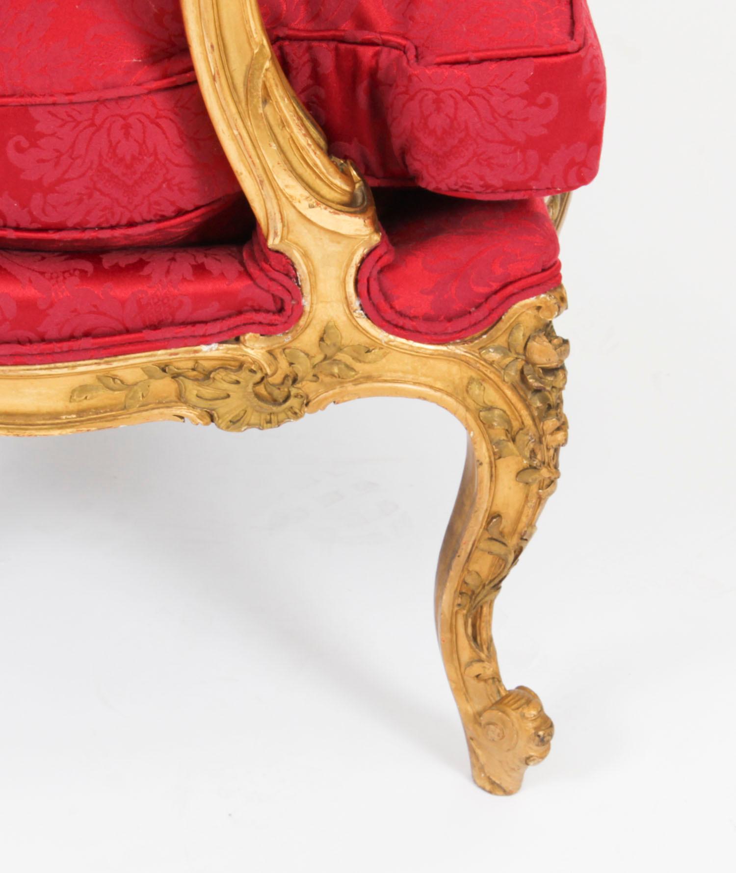 Antique Pair of Louis XV Revival Giltwood Armchairs 19 Century For Sale 10