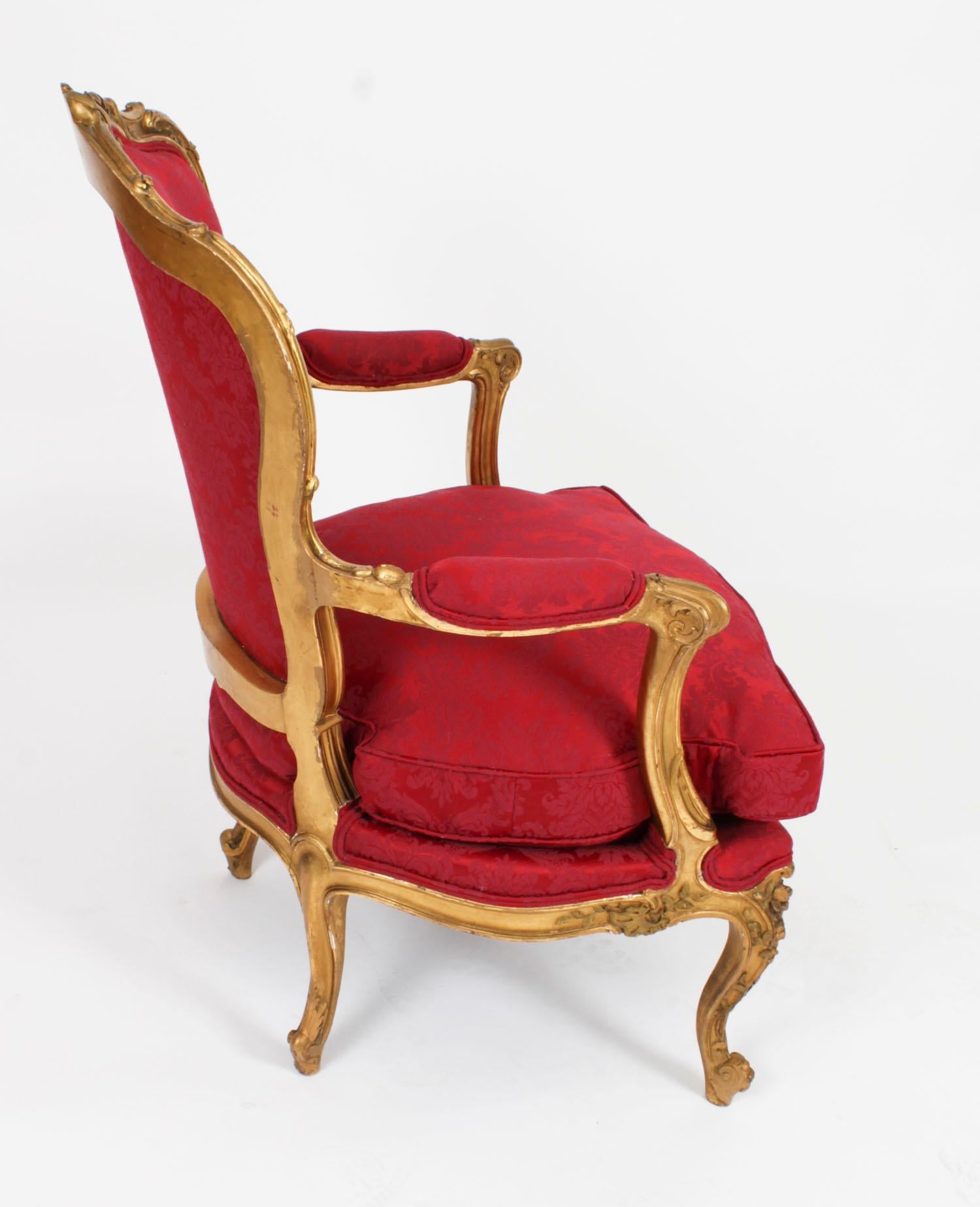 Paire d'anciens fauteuils Louis XV Revive en bois doré 19 siècle en vente 10