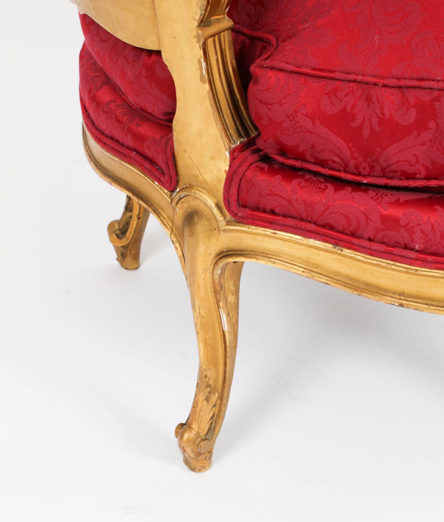 Antique Pair of Louis XV Revival Giltwood Armchairs 19 Century For Sale 12