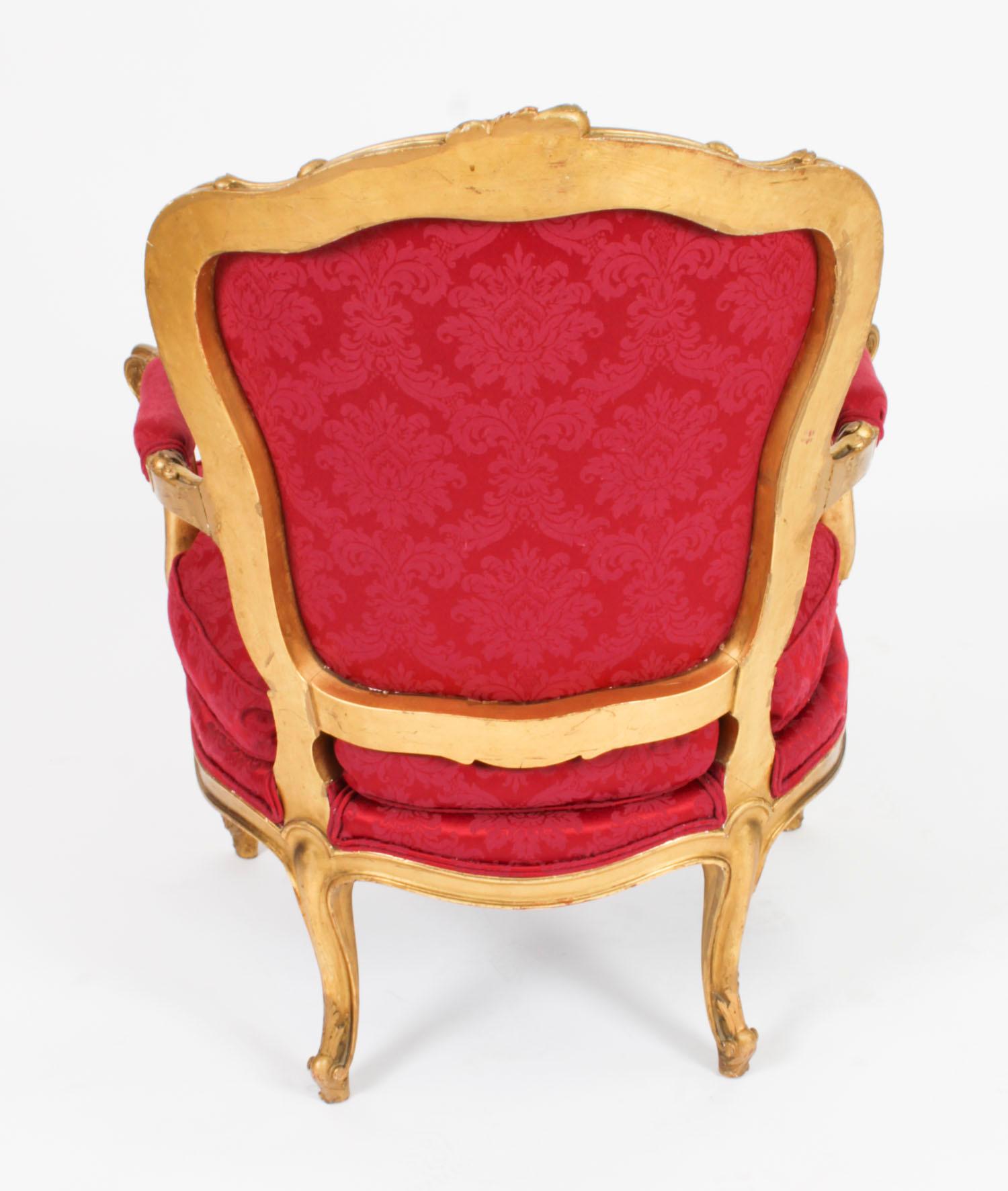 Paire d'anciens fauteuils Louis XV Revive en bois doré 19 siècle en vente 12