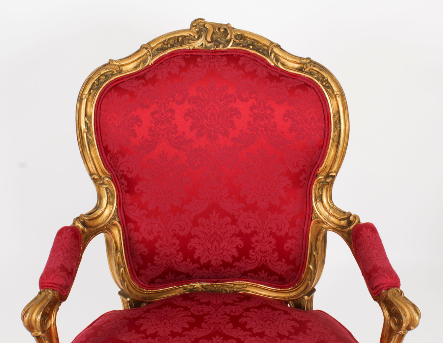 Sculpté Paire d'anciens fauteuils Louis XV Revive en bois doré 19 siècle en vente