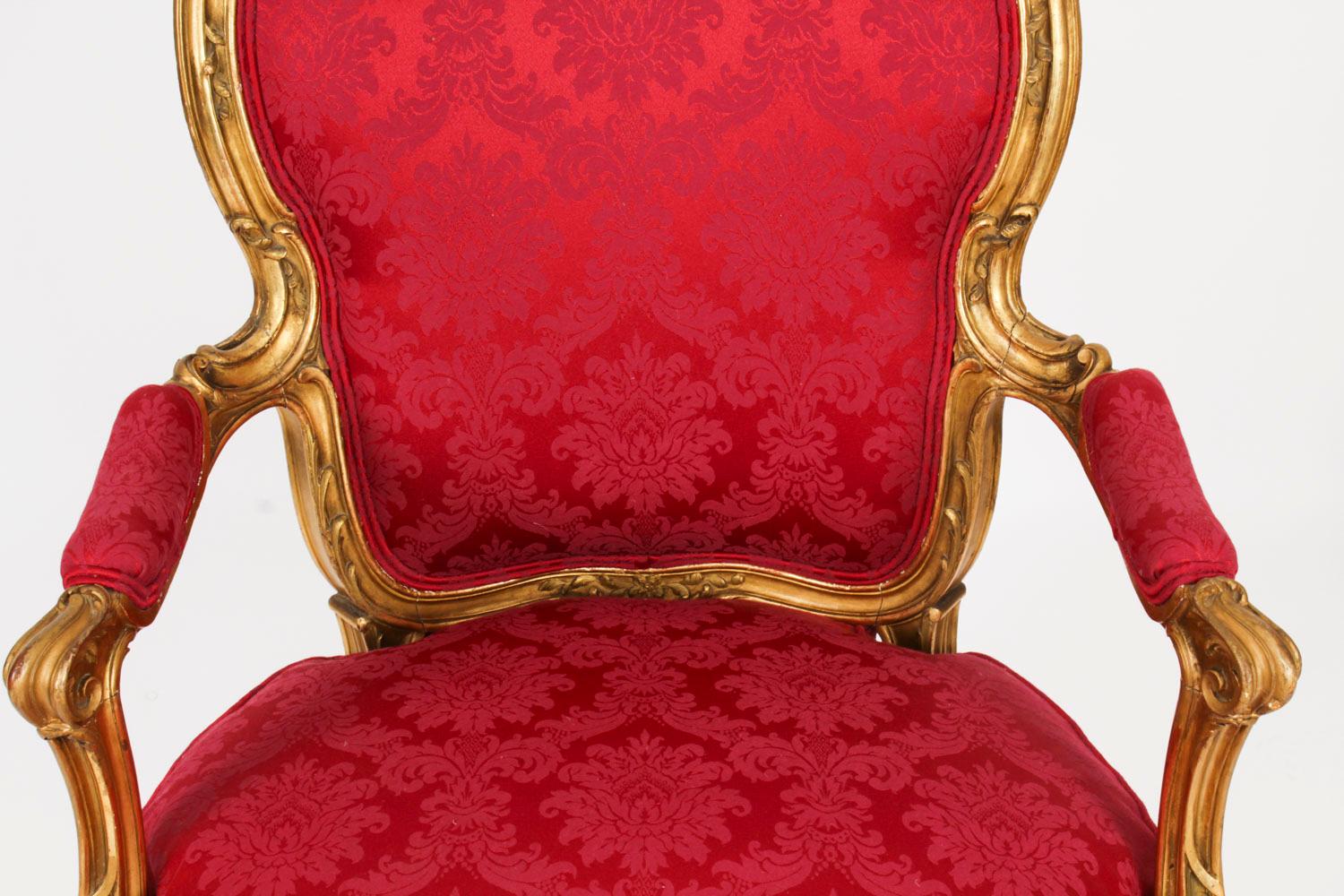 Paire d'anciens fauteuils Louis XV Revive en bois doré 19 siècle Bon état - En vente à London, GB