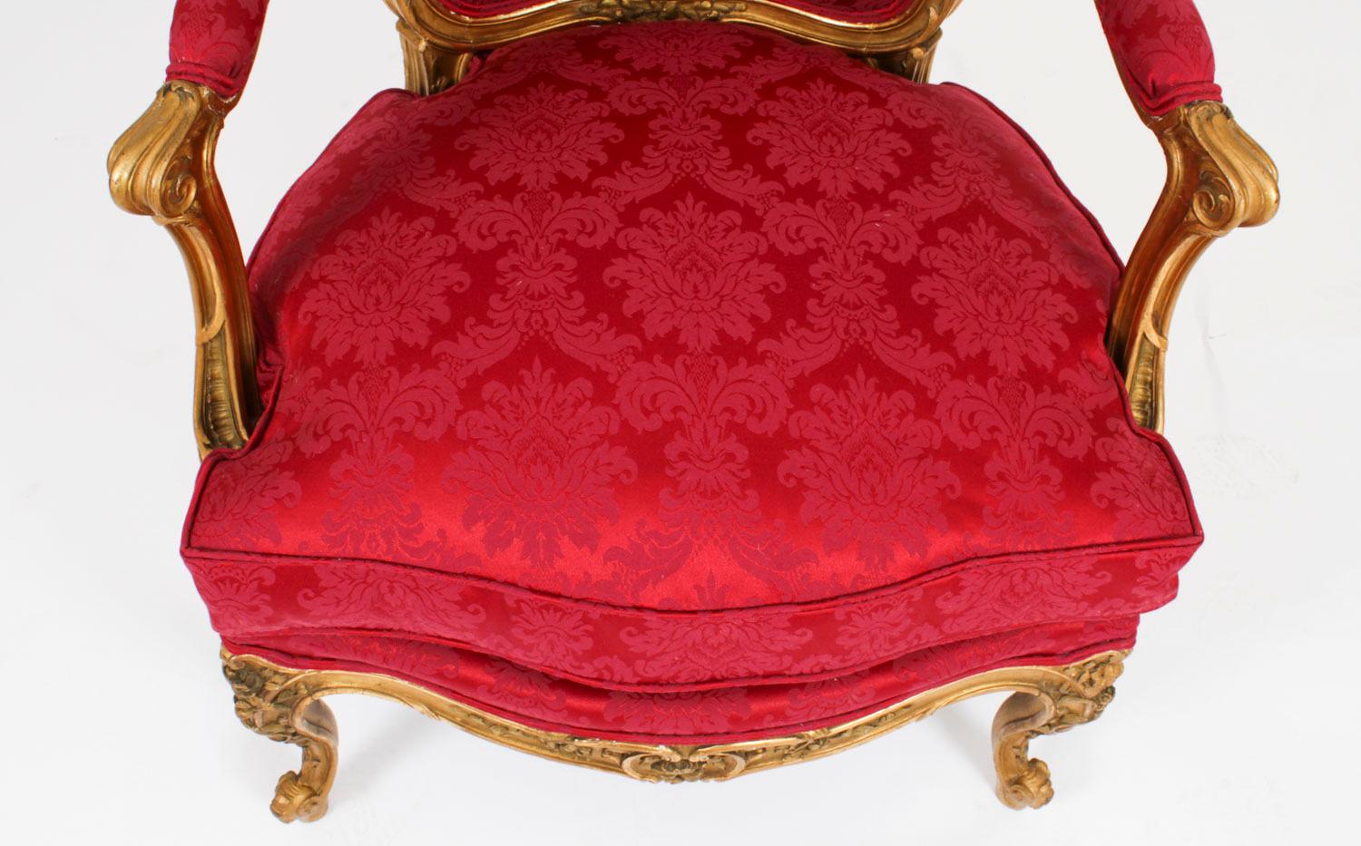 Fin du XIXe siècle Paire d'anciens fauteuils Louis XV Revive en bois doré 19 siècle en vente