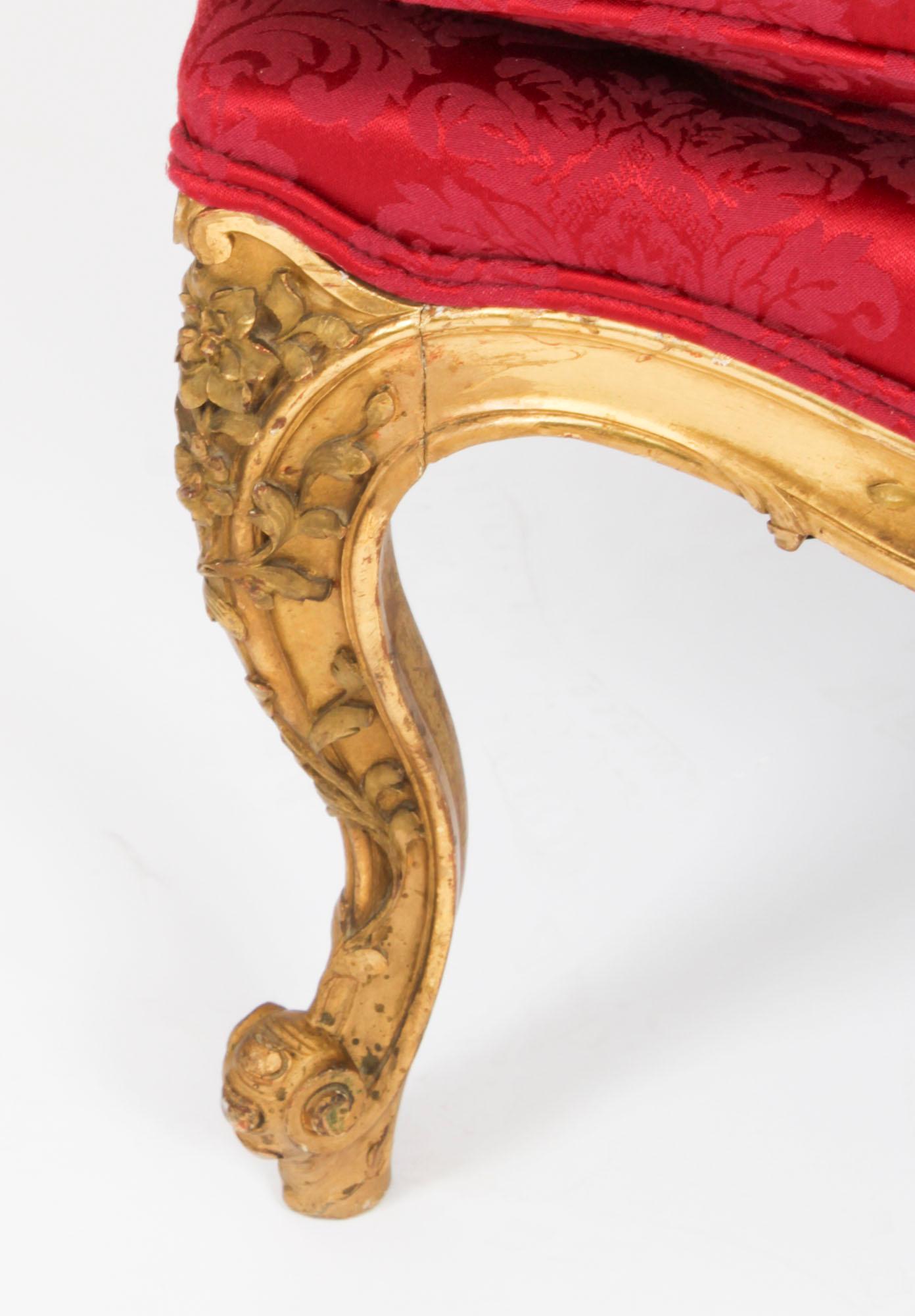Paire d'anciens fauteuils Louis XV Revive en bois doré 19 siècle en vente 1