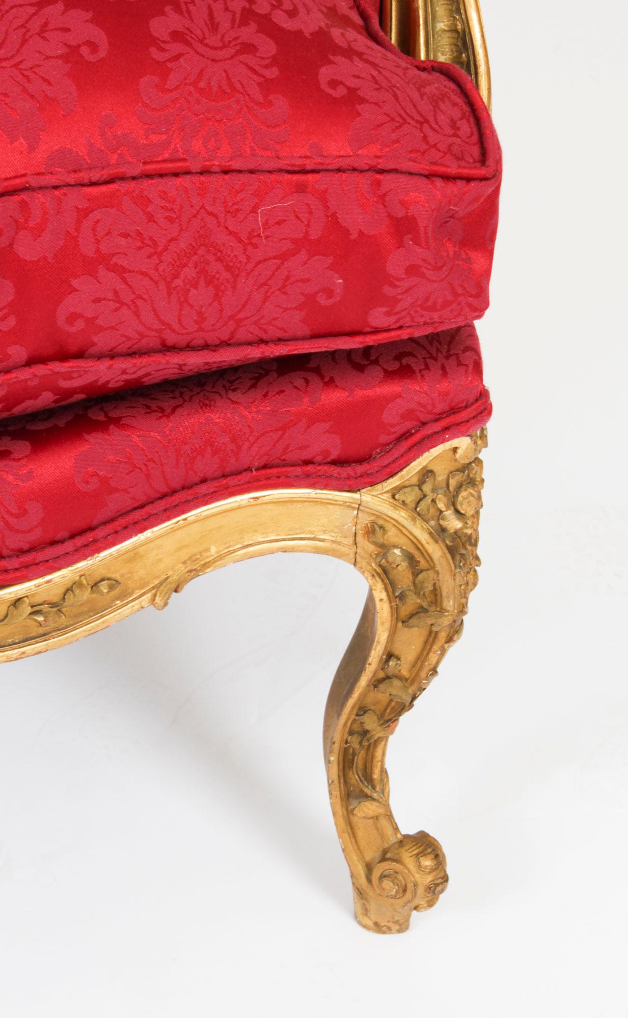 Paire d'anciens fauteuils Louis XV Revive en bois doré 19 siècle en vente 2