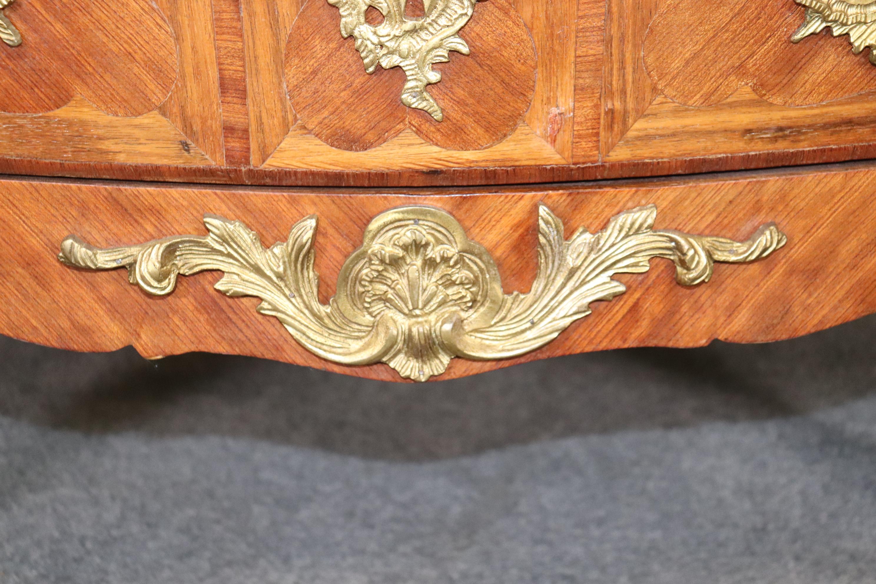 Antique Pair of Louis XV Rococo Style French Inlaid Marble Top Commodes Chest For Sale 6