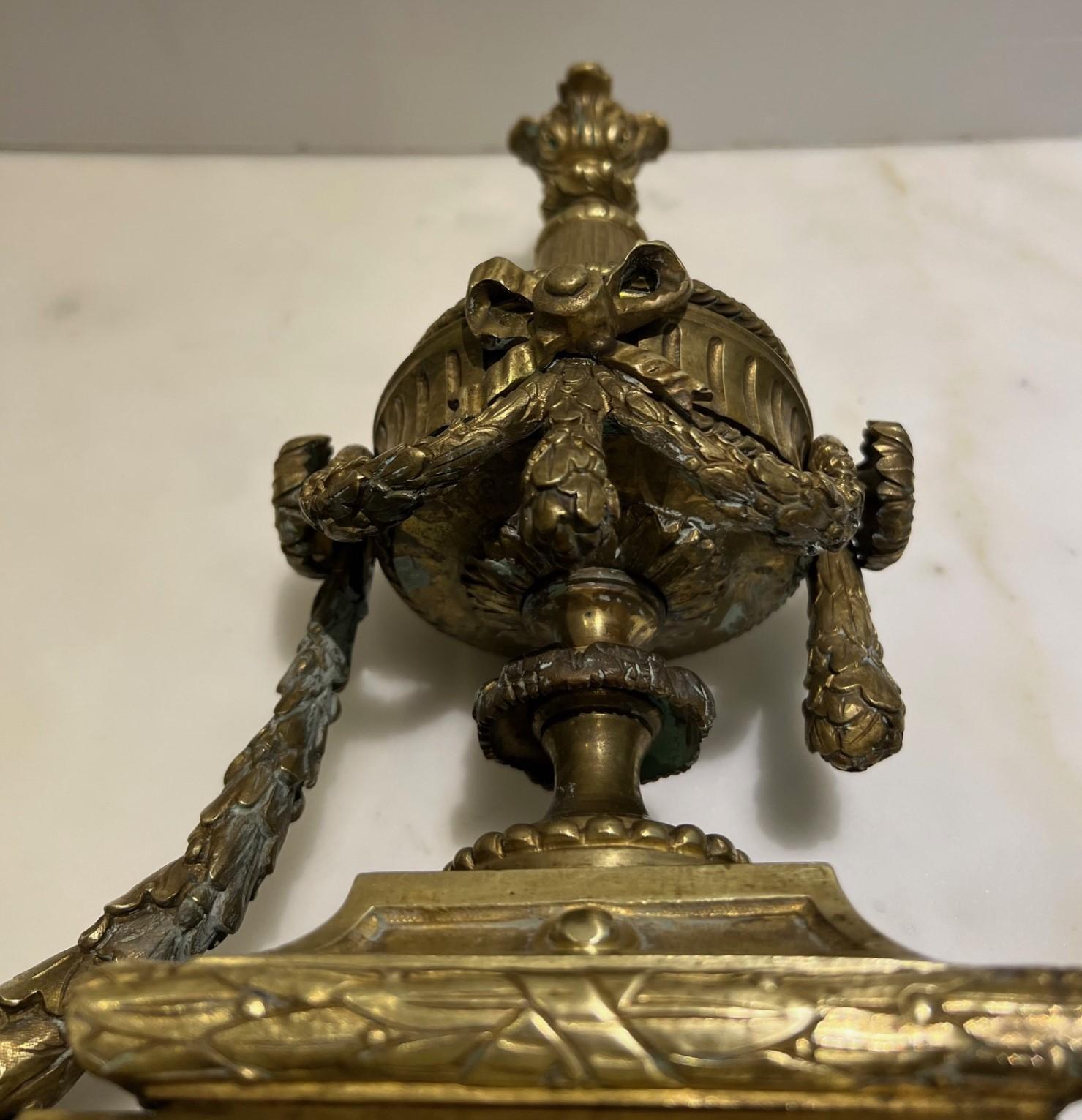 Antique Pair of Louis XVI Style Gilt Bronze Chenets For Sale 14