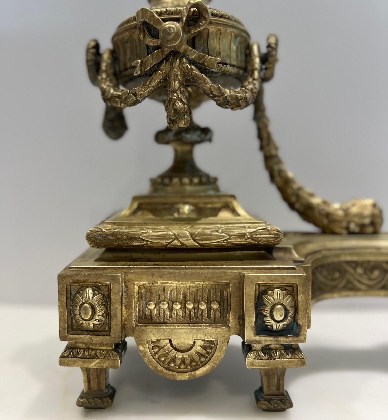 Antique Pair of Louis XVI Style Gilt Bronze Chenets In Good Condition For Sale In Morristown, NJ