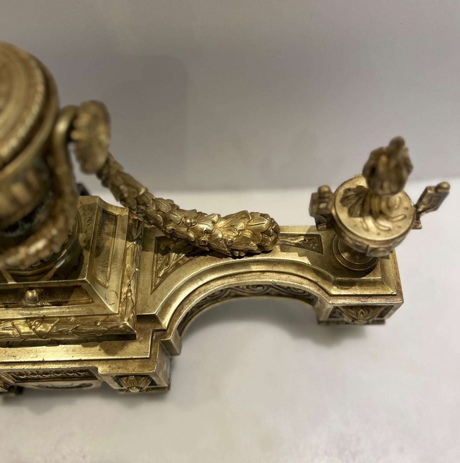 Antique Pair of Louis XVI Style Gilt Bronze Chenets For Sale 2