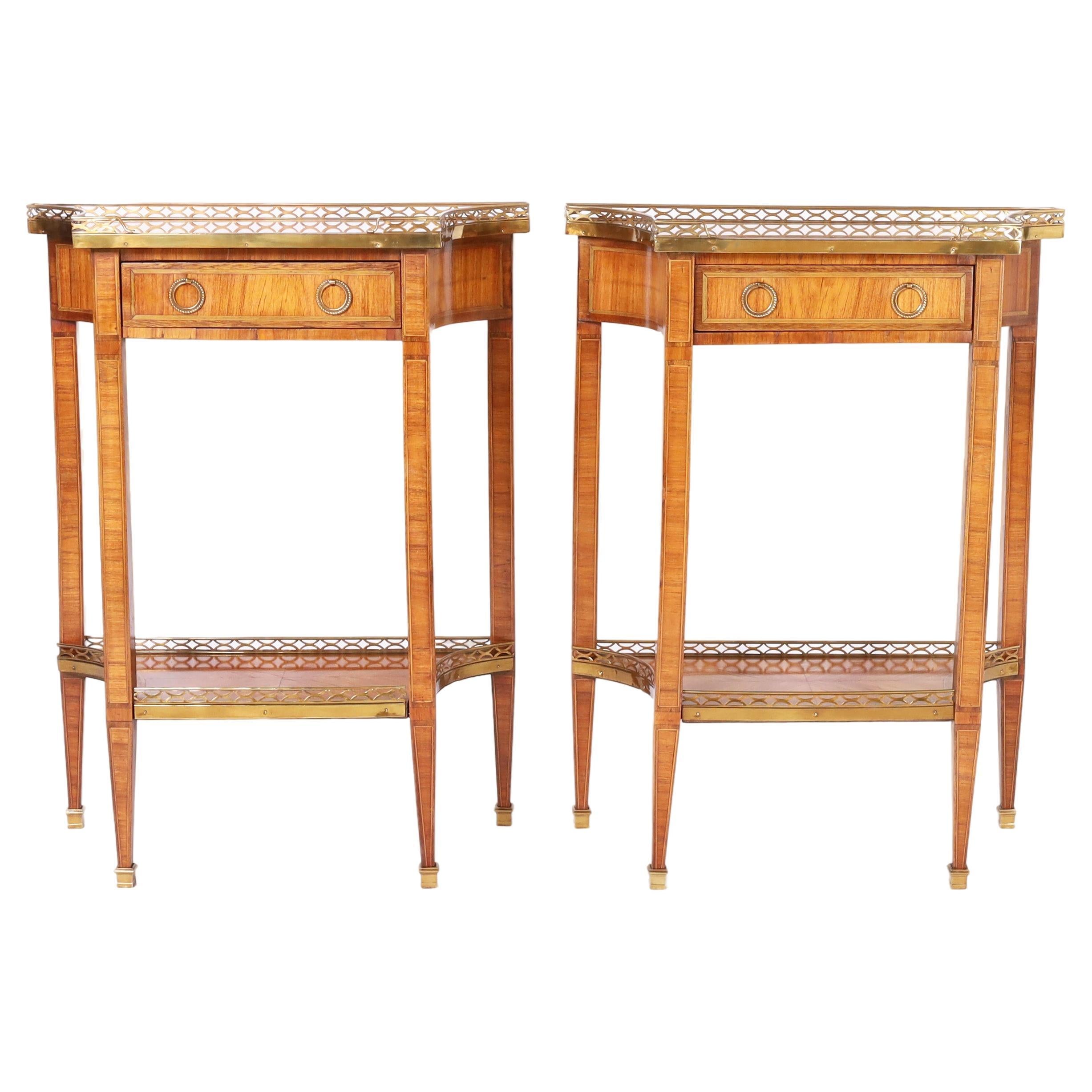 Antique Pair of Louis XVI Style Marble Top Stands For Sale