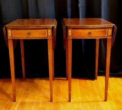Antique Pair of Mahogany Banded Pembroke Side Tables