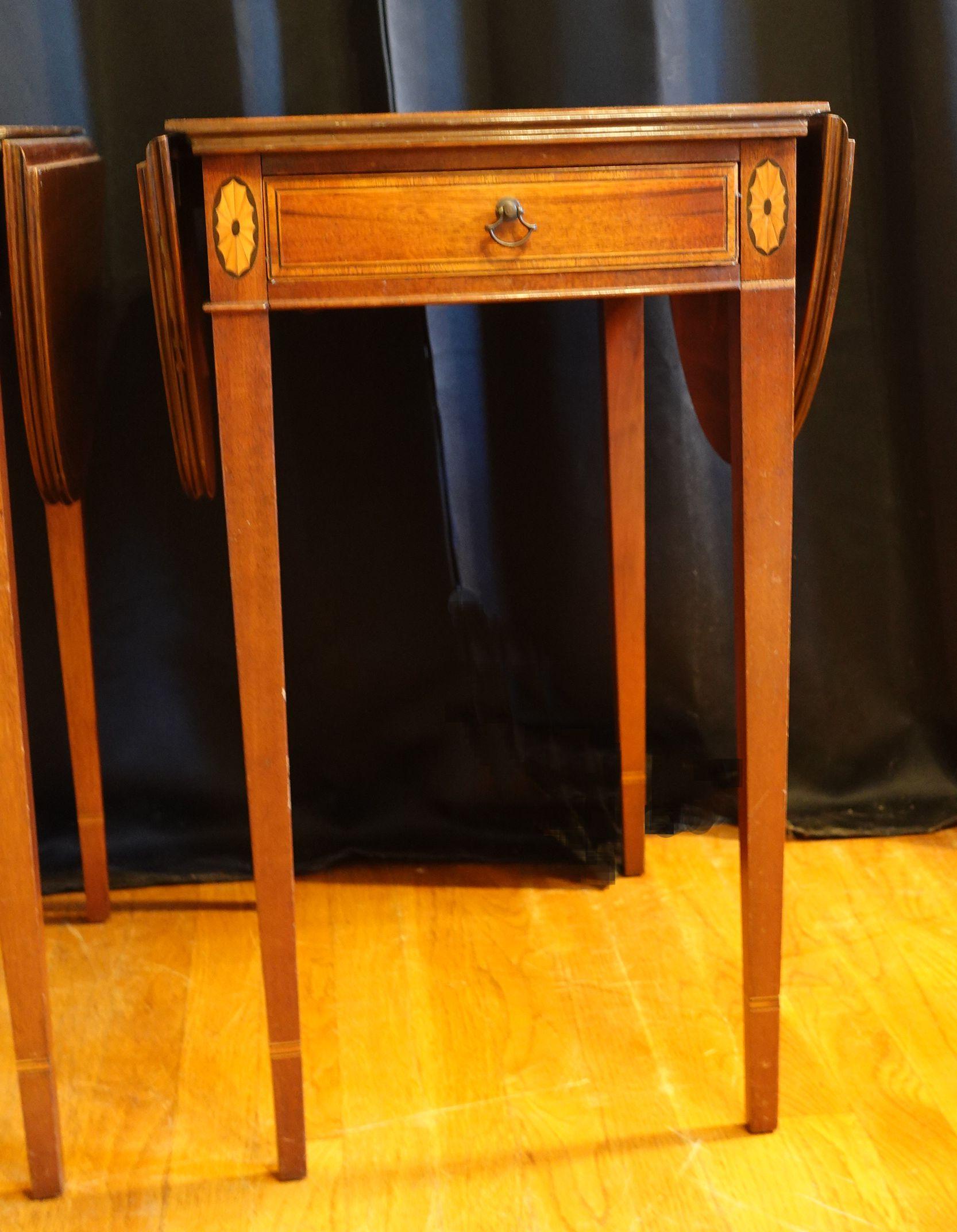 American Antique Pair of Mahogany Banded Pembroke Side Tables