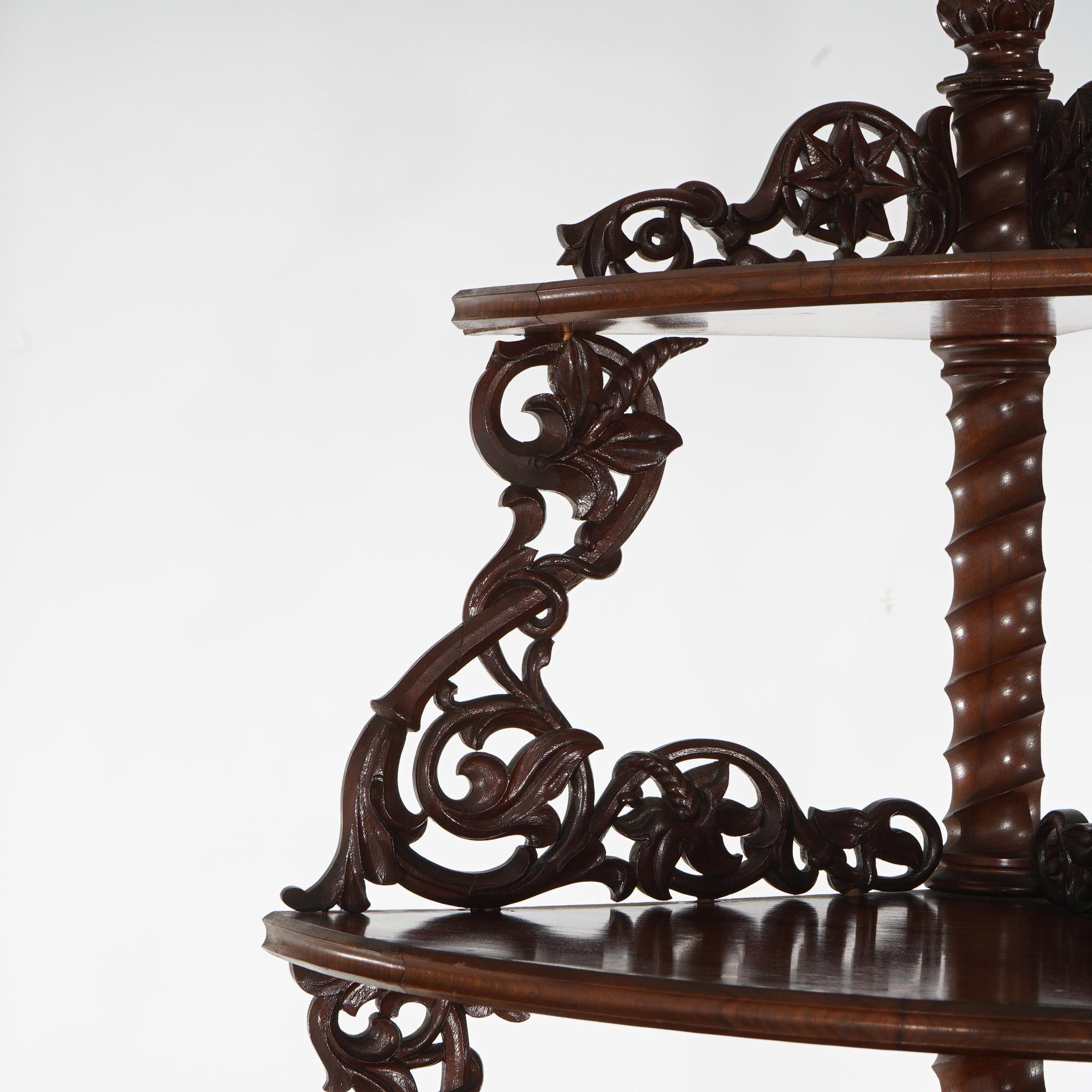 Antique Pair of Mahogany Inlaid, Pierced & Carved Corner Curio Cabinet c1870 For Sale 6