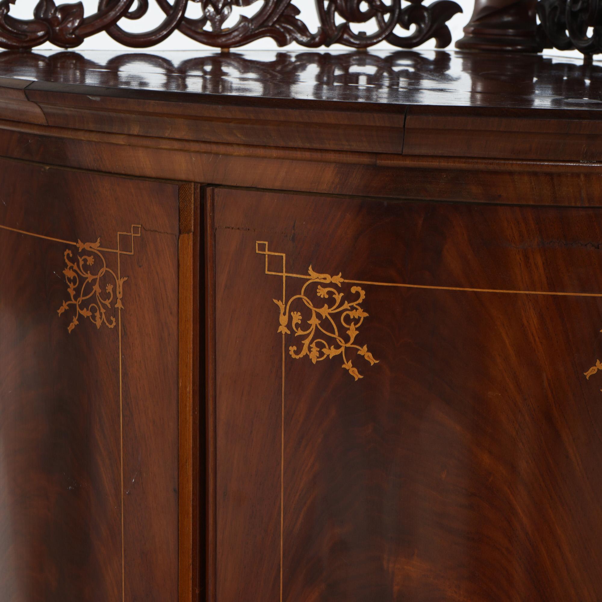 Antique Pair of Mahogany Inlaid, Pierced & Carved Corner Curio Cabinet c1870 For Sale 7