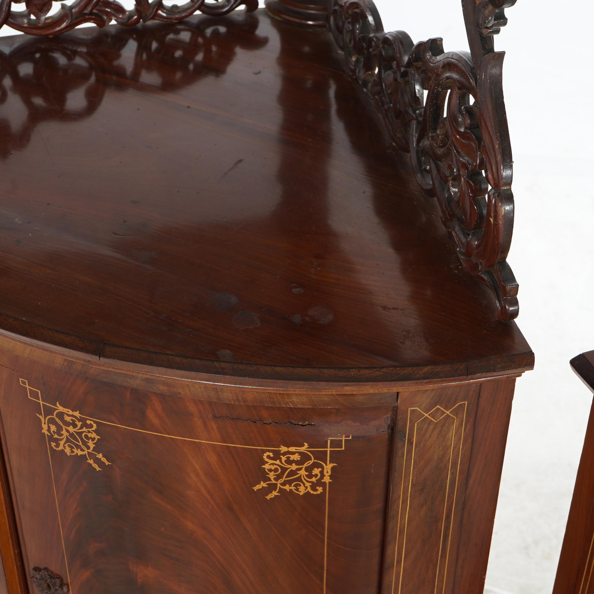 Antique Pair of Mahogany Inlaid, Pierced & Carved Corner Curio Cabinet c1870 For Sale 10