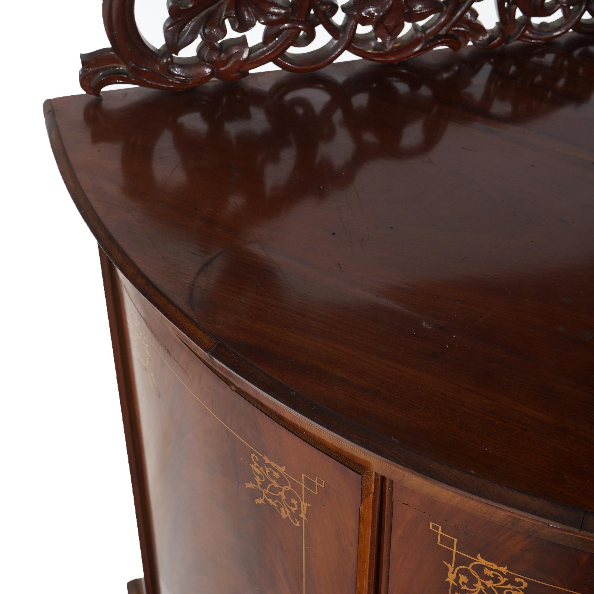 Antique Pair of Mahogany Inlaid, Pierced & Carved Corner Curio Cabinet c1870 For Sale 11