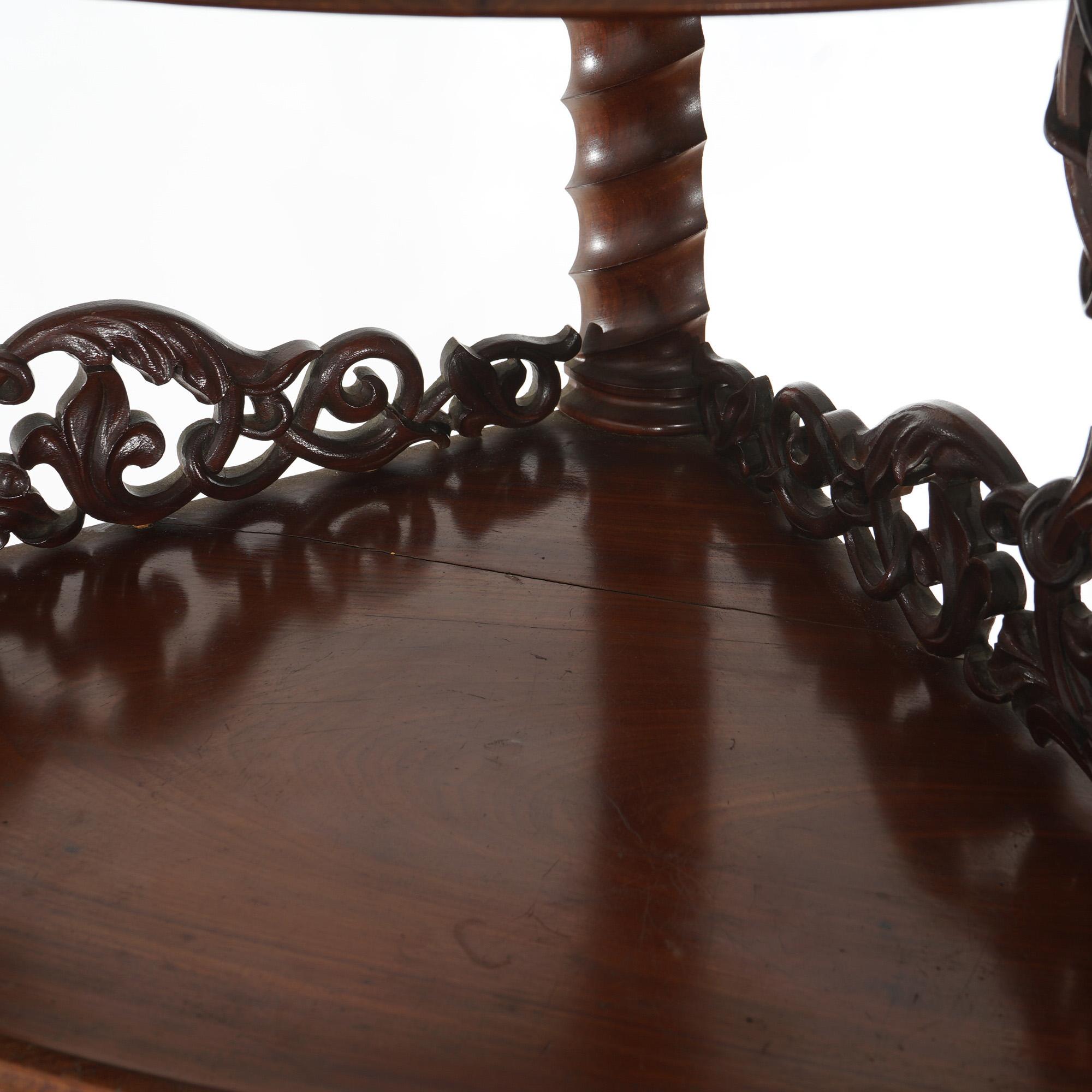 Antique Pair of Mahogany Inlaid, Pierced & Carved Corner Curio Cabinet c1870 For Sale 12