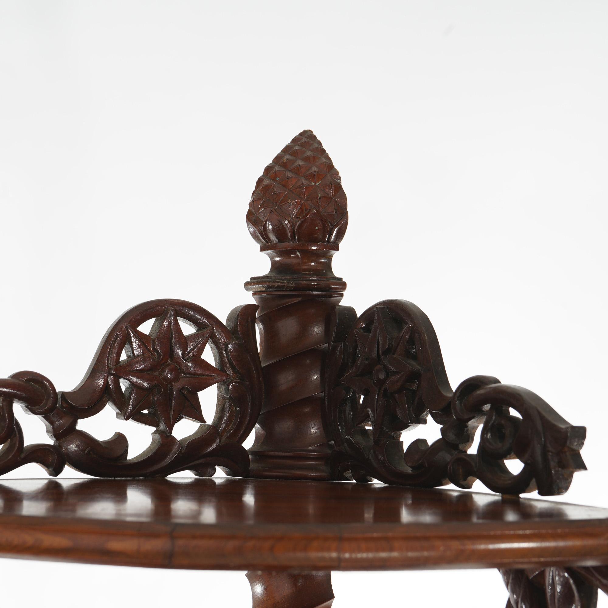 Antique Pair of Mahogany Inlaid, Pierced & Carved Corner Curio Cabinet c1870 For Sale 13
