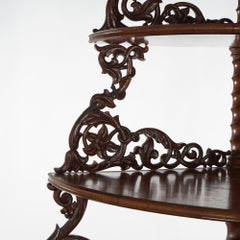 Antique Pair of Mahogany Inlaid, Pierced & Carved Corner Curio Cabinet c1870