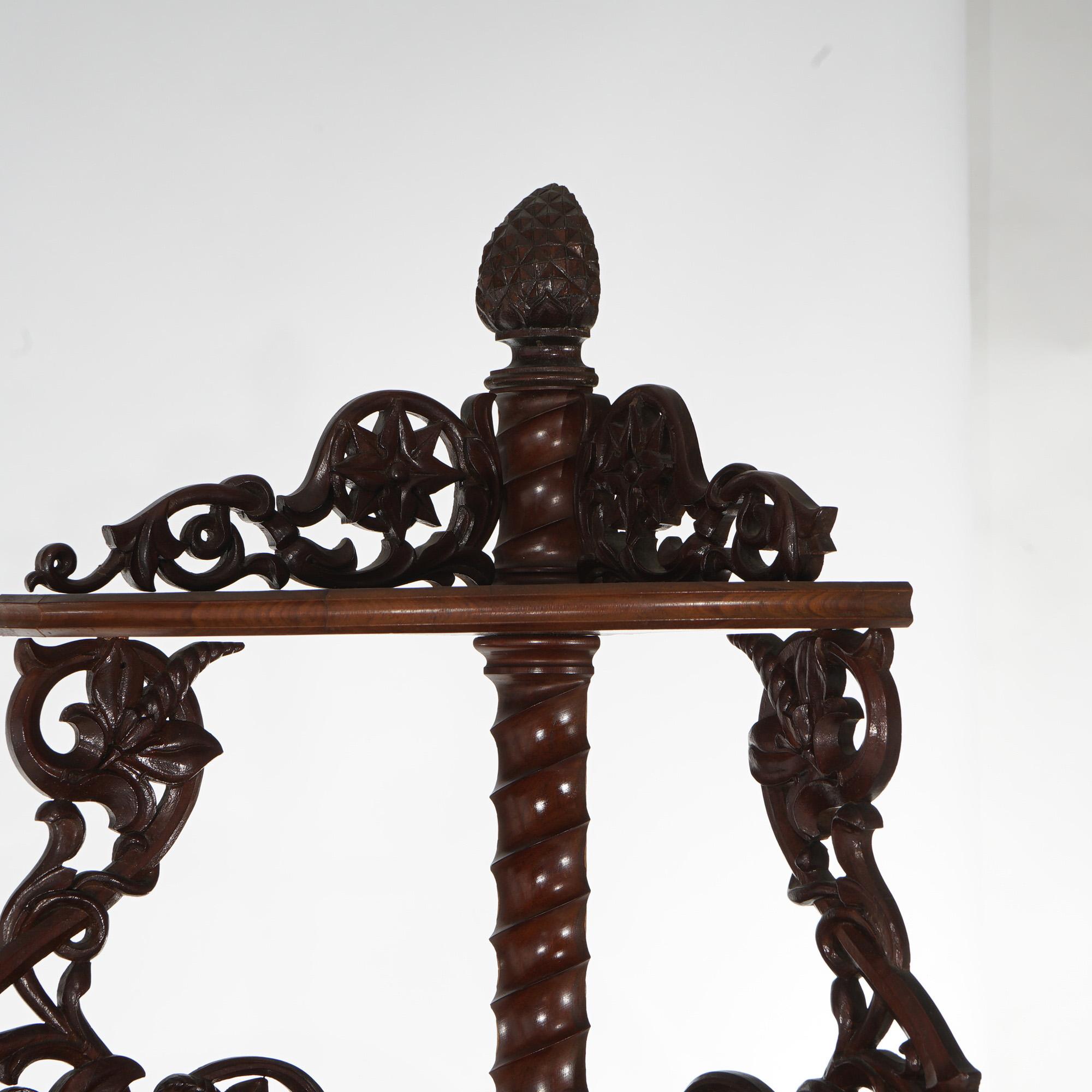 Antique Pair of Mahogany Inlaid, Pierced & Carved Corner Curio Cabinet c1870 For Sale 5