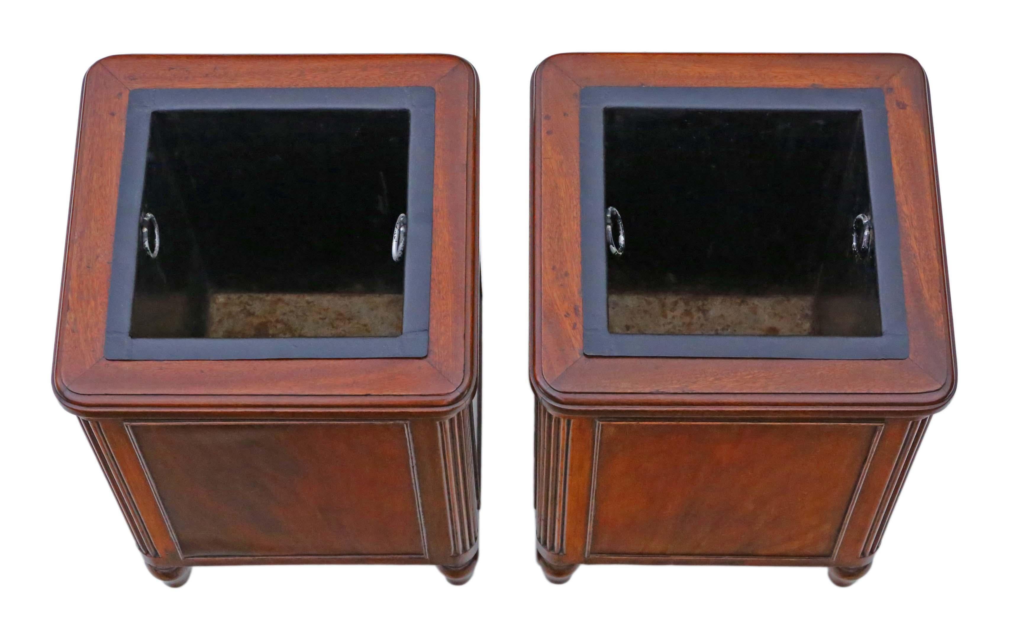 Antique fine quality pair of mahogany jardiniere planters or waste paper bins, early 20th century. Made by FH Jolly.

These are fine quality, solid and heavy, with no loose joints. Very stable.

No woodworm.

Good age and patina, would look