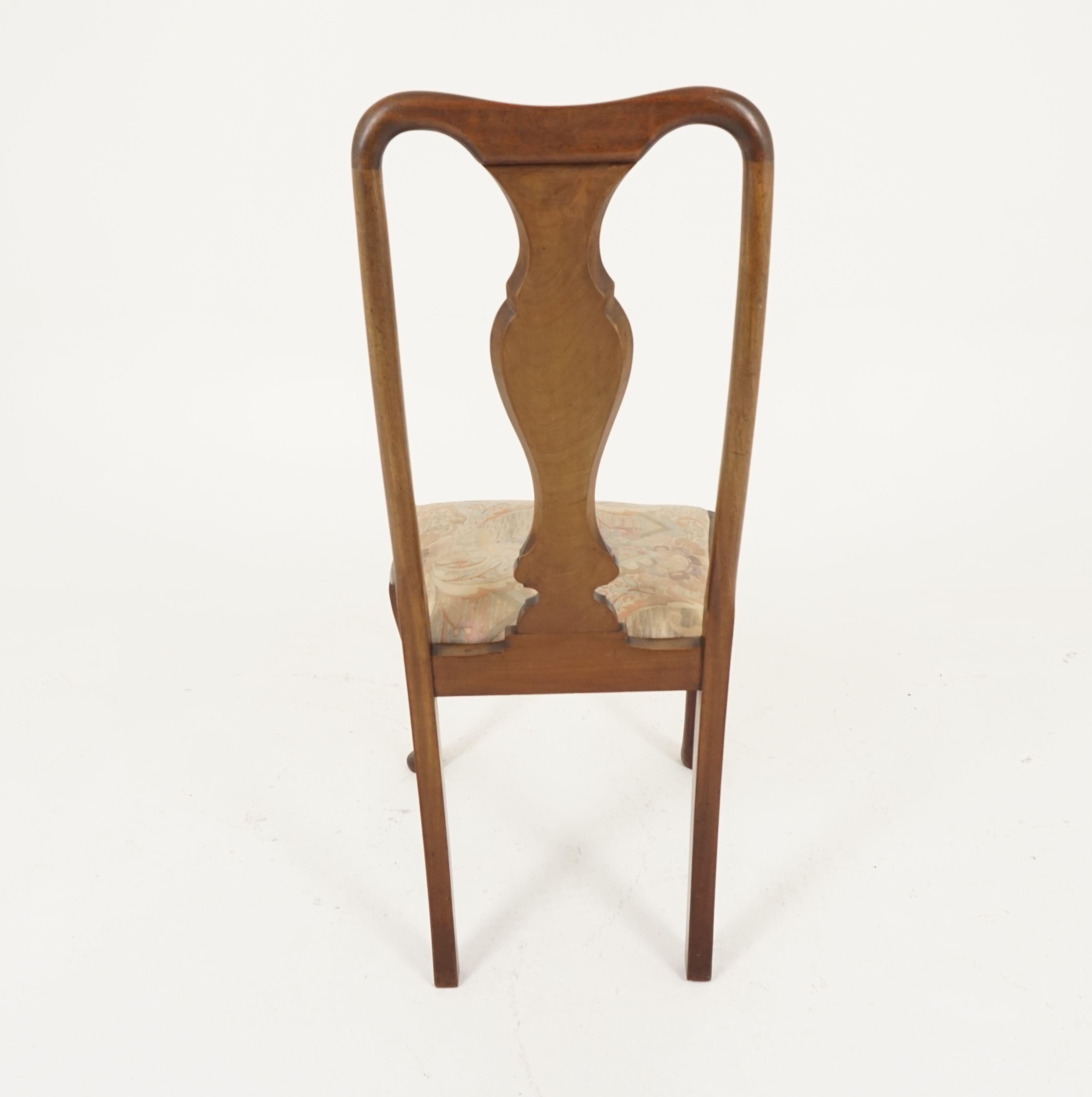 Early 20th Century Antique Pair of Mahogany Queen Anne Style Dining Chairs, Scotland 1920, B2167A