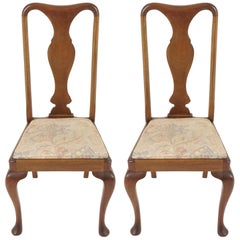 Antique Pair of Mahogany Queen Anne Style Dining Chairs, Scotland 1920, B2167A