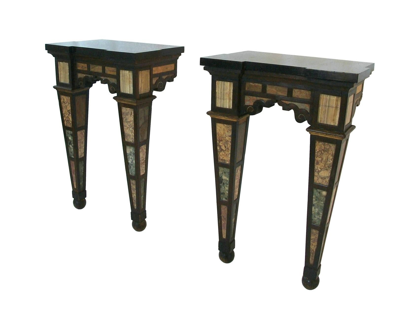 English Antique Pair of Marble Specimen Console Tables, United Kingdom, circa 1840 For Sale