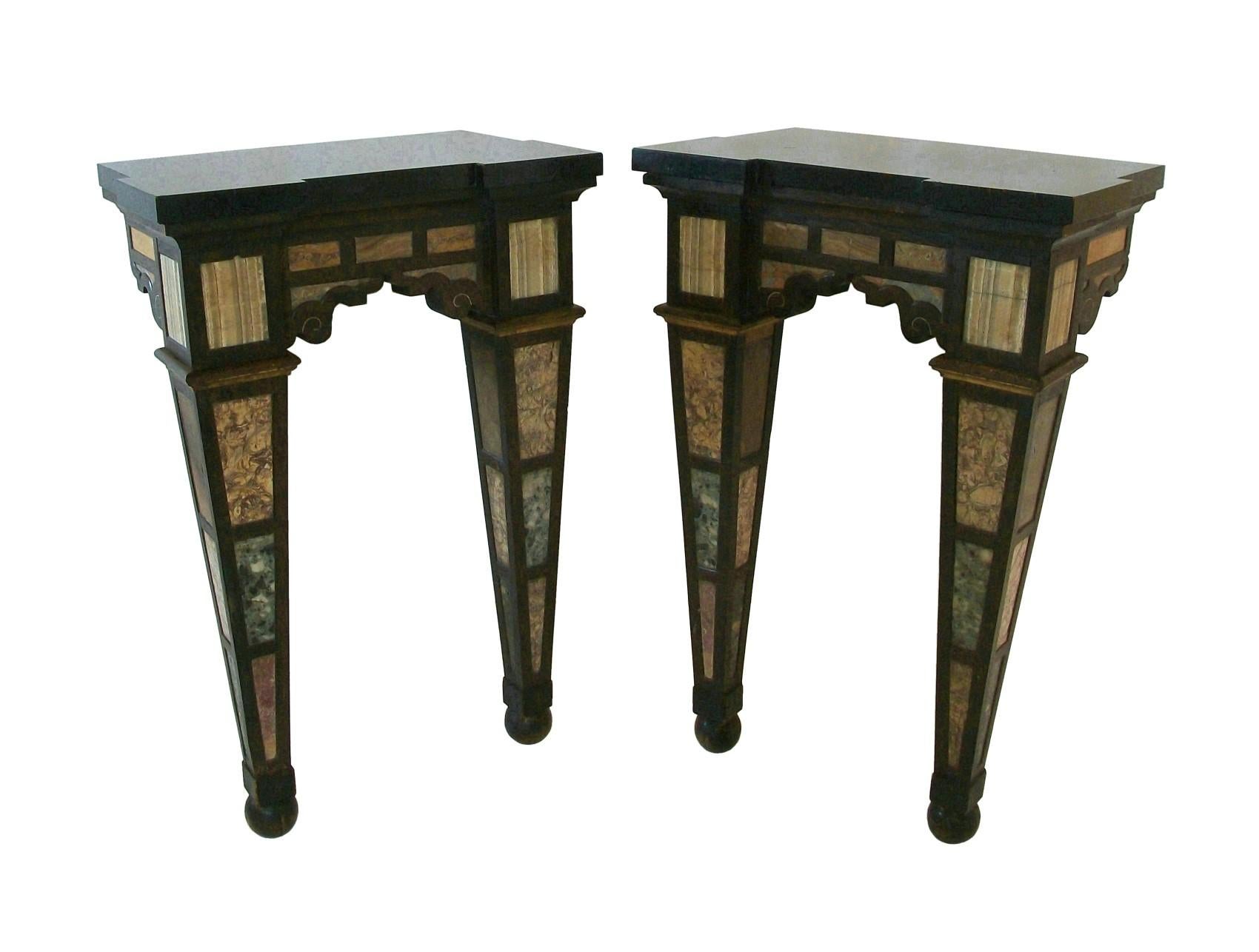 Hand-Crafted Antique Pair of Marble Specimen Console Tables, United Kingdom, circa 1840 For Sale