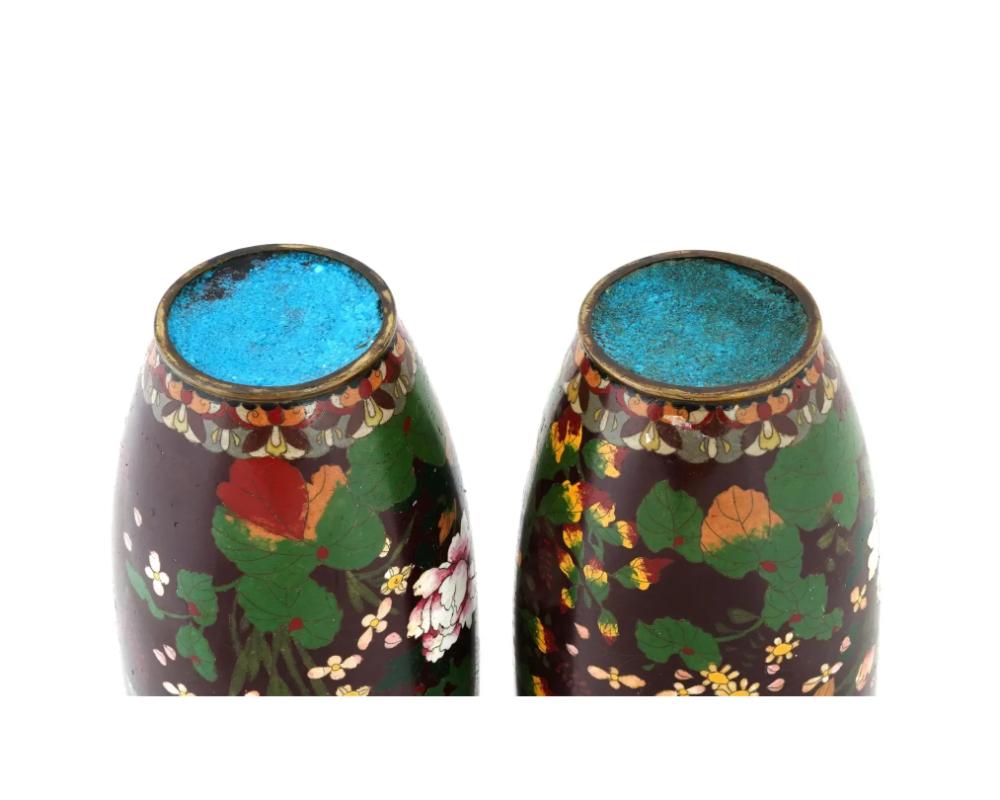 Ancienne paire de vases japonais en émail cloisonné marron Bon état à New York, NY