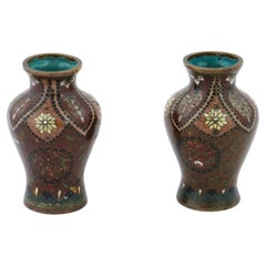 Antikes Paar japanischer Meiji-Cloisonné-Emaille-Goldsteinvasen aus der Meiji-Zeit