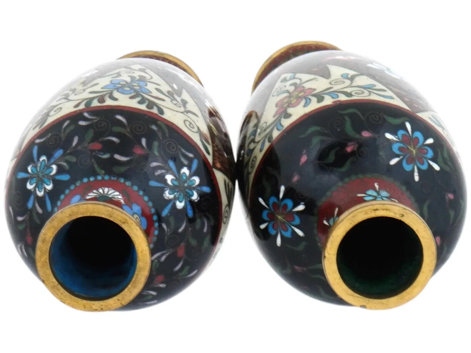 Cloissoné Antique Pair Of Meiji Japanese Cloisonne Enamel Vases For Sale