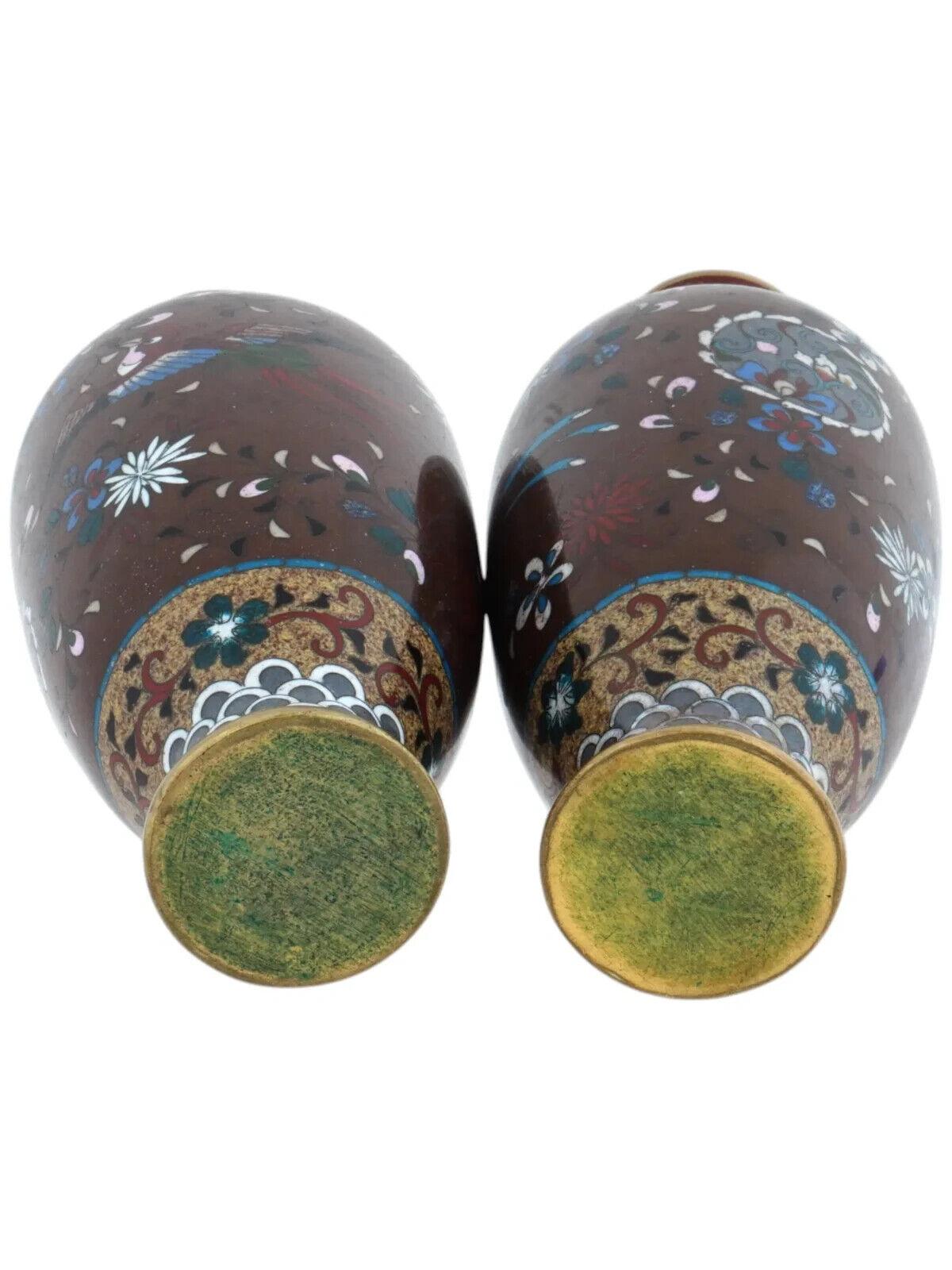 Antikes Paar japanische Meiji-Cloisonné-Emaille-Vasen aus der Meiji-Zeit (Japanisch) im Angebot