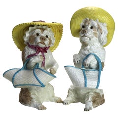 Antique Pair of Meissen School Porcelain Character Dog Figures Signed C1880