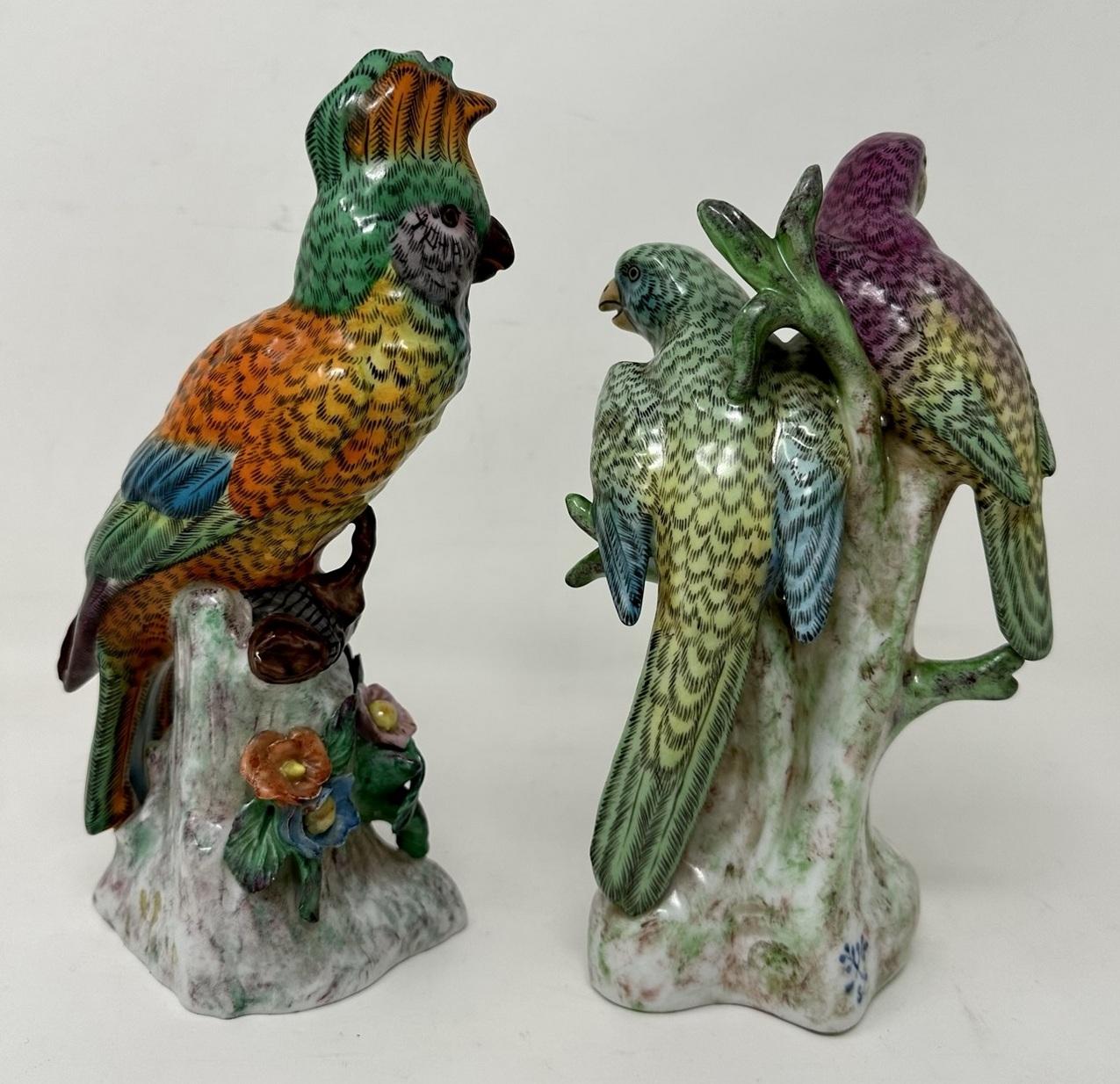 German Antique Pair of Meissen Style Continental Parrots Birds Green Gilt, 19th Century