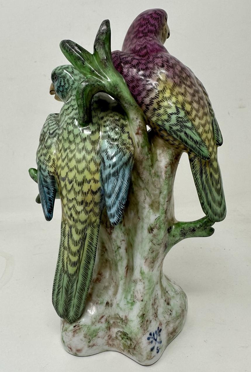 Antique Pair of Meissen Style Continental Parrots Birds Green Gilt, 19th Century 1