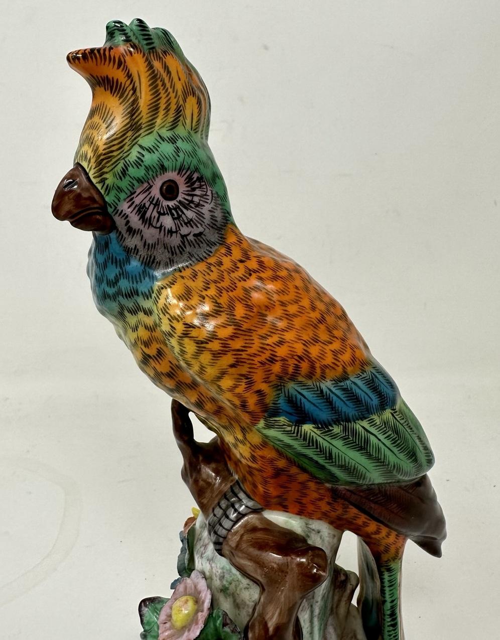 Antique Pair of Meissen Style Continental Parrots Birds Green Gilt, 19th Century 2