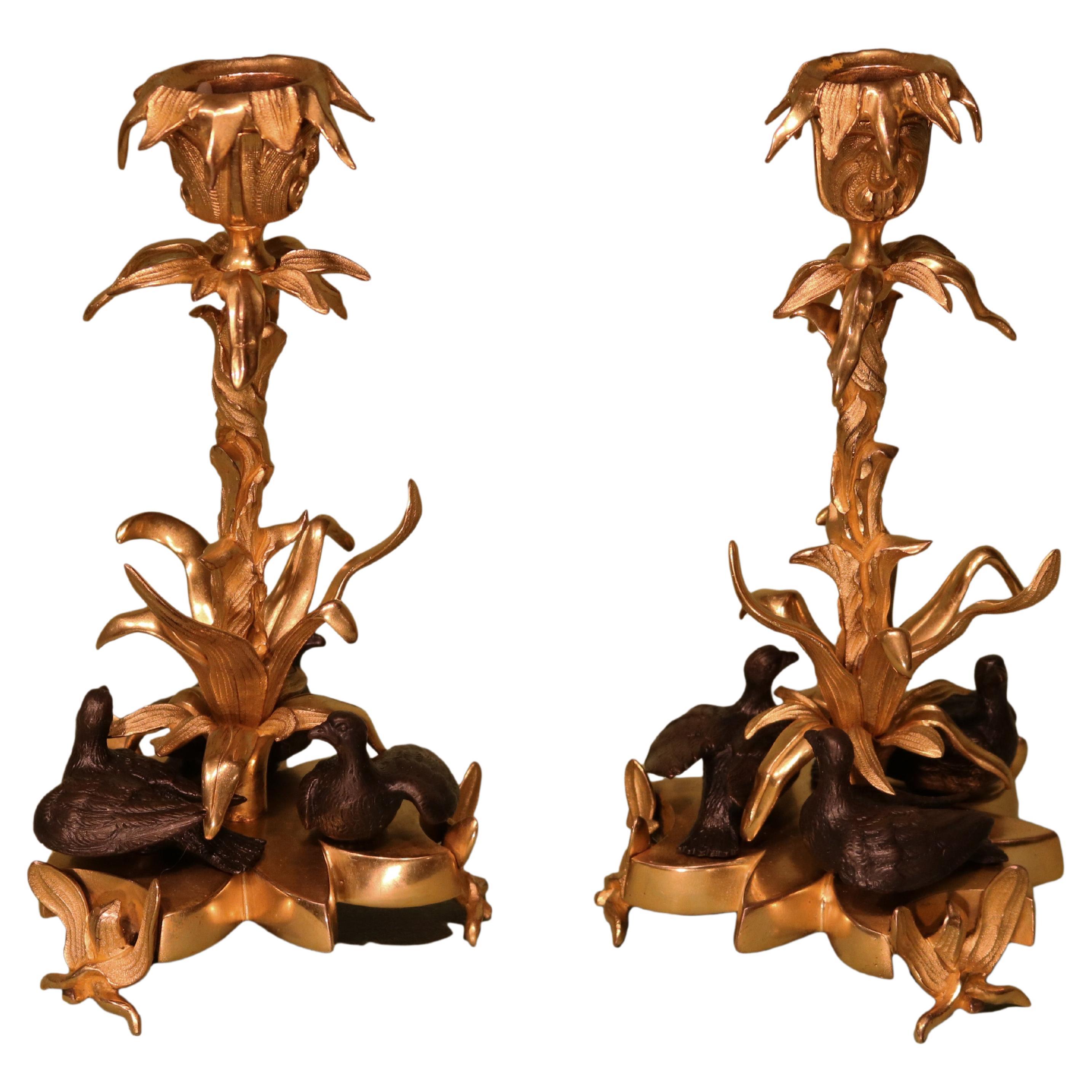 Antique Pair of Mid-19th Century Bronze and Ormolu Candlesticks For Sale