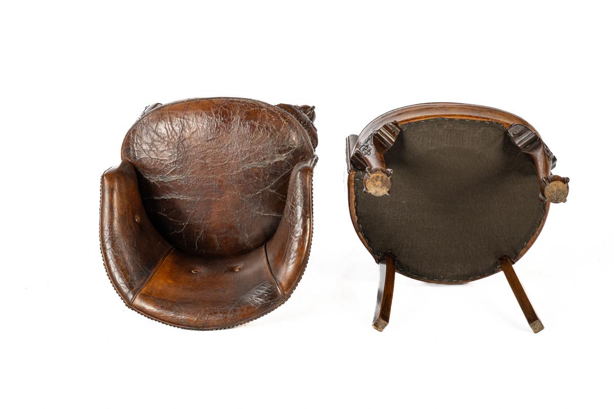 XIXe siècle Paire de fauteuils Chippendale anglais du milieu du 19ème siècle, marron chaud, anciens en vente