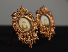 Antique Pair Of Miniature Picture Frames, France, 1890s, 2 x 2 cm