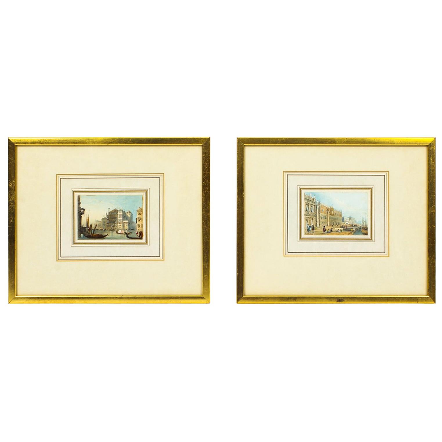 Antique Pair of Miniature Watercolors by Samuel Prout, Early 19th Century