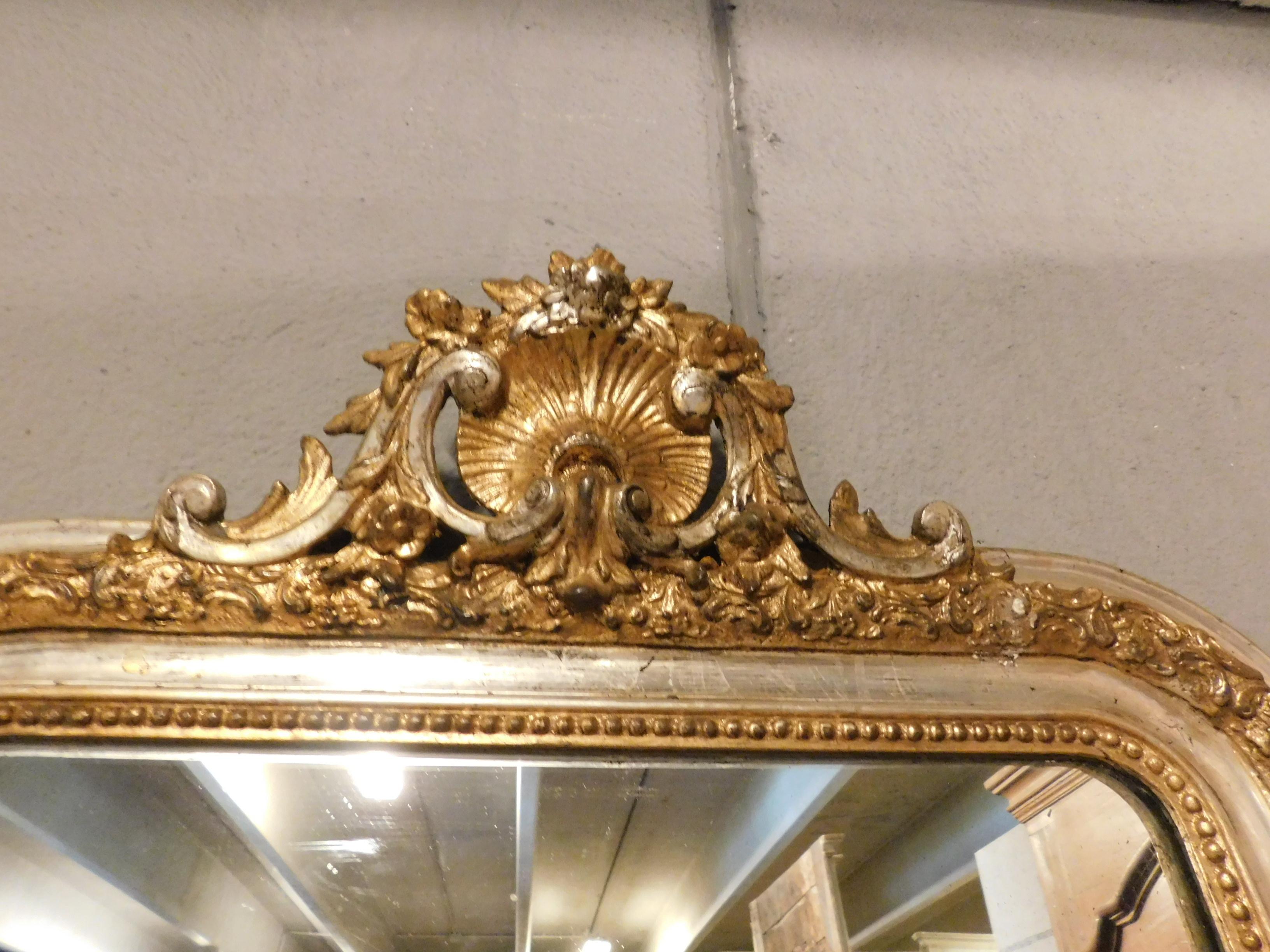 Antique Pair of Mirrors in Gilded and Silvered Wood, 19th Century, Italy 1
